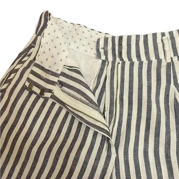 Cynthia Rowley High Waisted 100% Linen Shorts White Blue Pleated Striped Size 12 - Picture 3 of 12